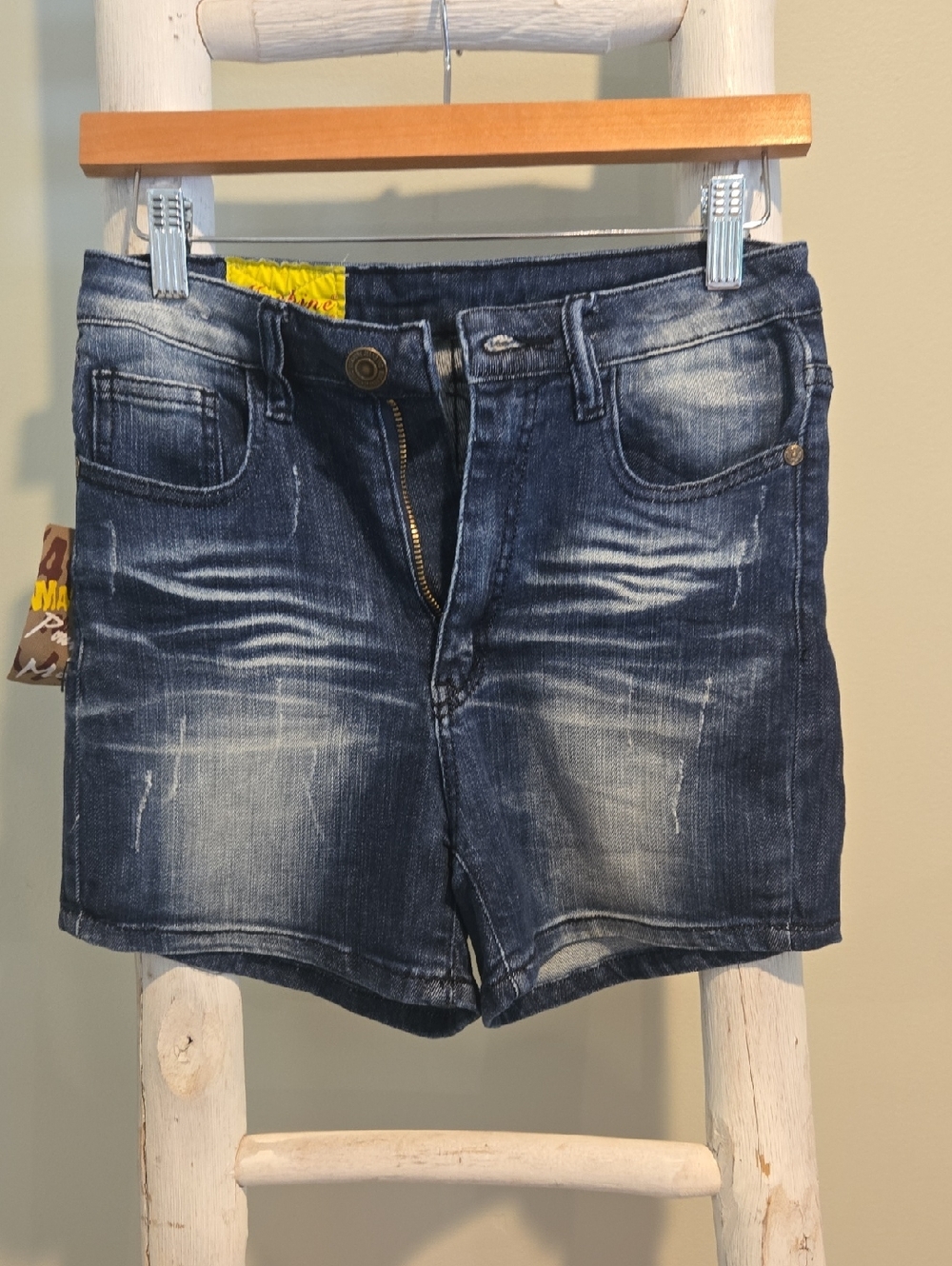 Machine Yellow Label with Red Script on Denim Size 28 NWT